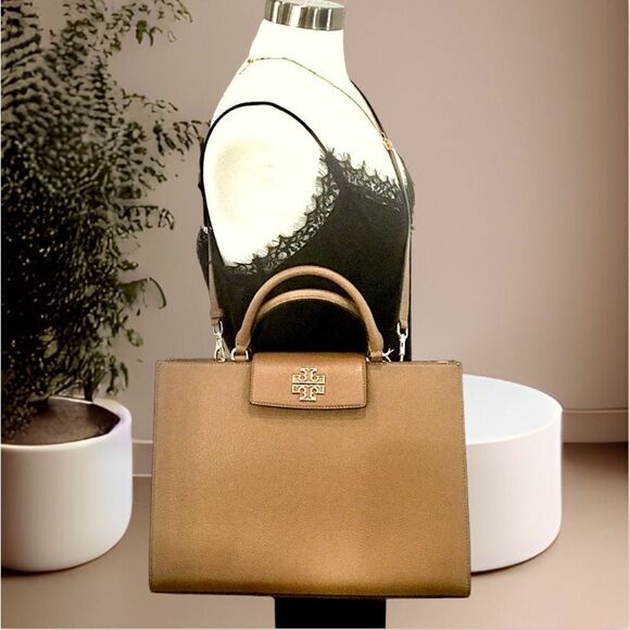 TORY BURCH BRITTEN TOTE HANDBAG CROSSBODY COGNAC GOLD HARDWARE - Picture 12 of 12